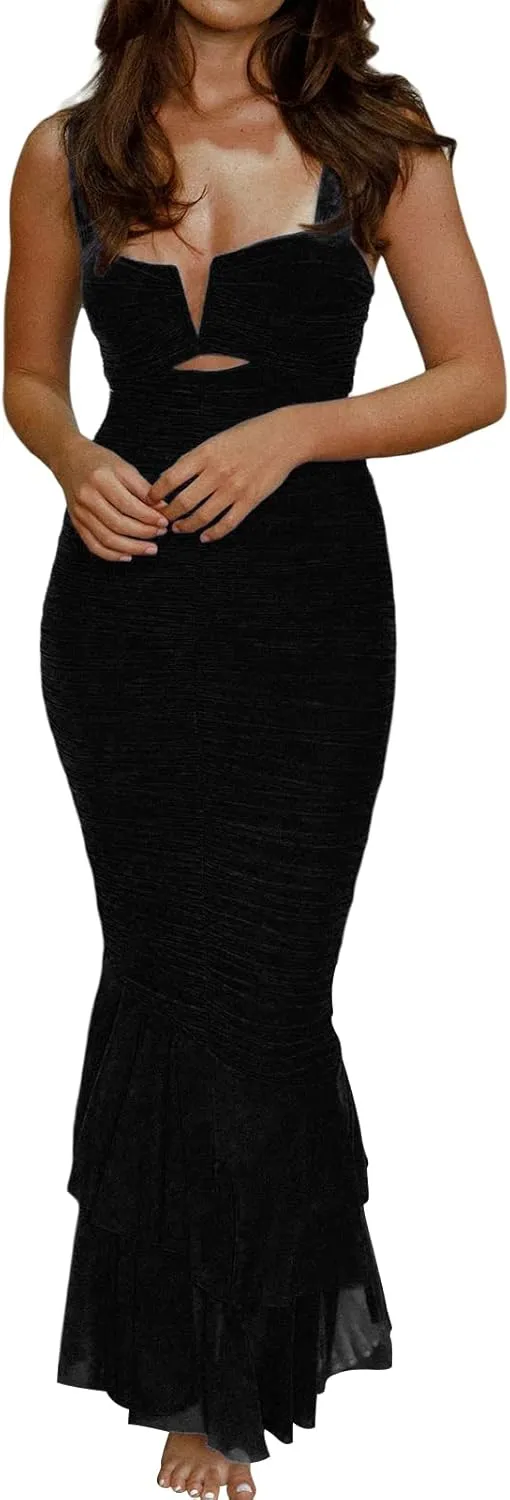 Women Backless Spaghetti Strap Maxi Dress Y2k Lace Strap Satin Tie Dye Bodycon Dress Sexy Party Club Dresses