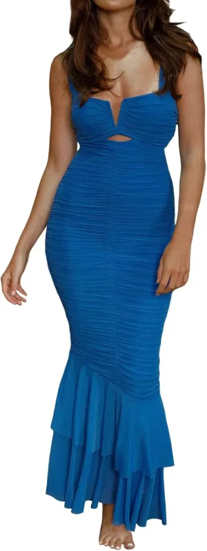 Women Backless Spaghetti Strap Maxi Dress Y2k Lace Strap Satin Tie Dye Bodycon Dress Sexy Party Club Dresses