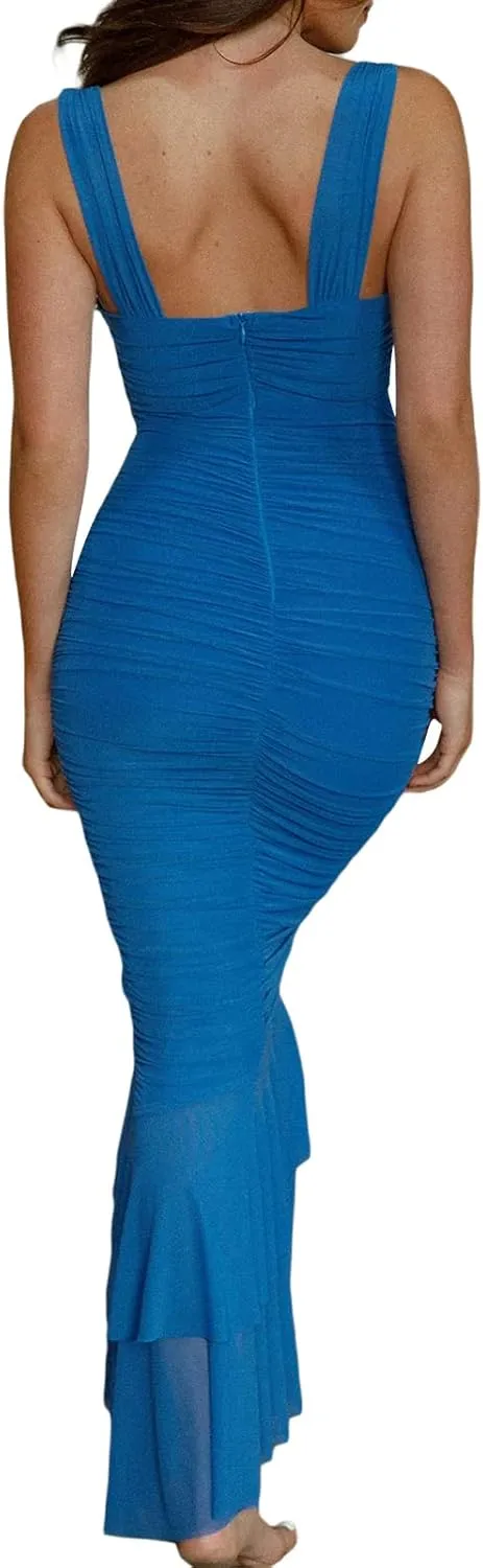 Women Backless Spaghetti Strap Maxi Dress Y2k Lace Strap Satin Tie Dye Bodycon Dress Sexy Party Club Dresses