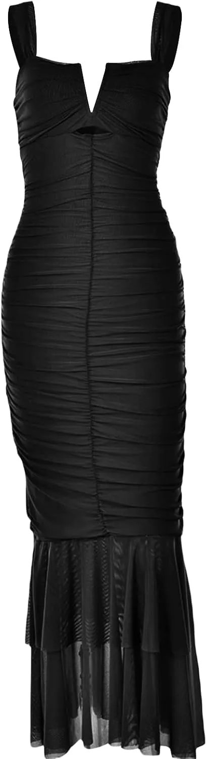 Women Backless Spaghetti Strap Maxi Dress Y2k Lace Strap Satin Tie Dye Bodycon Dress Sexy Party Club Dresses