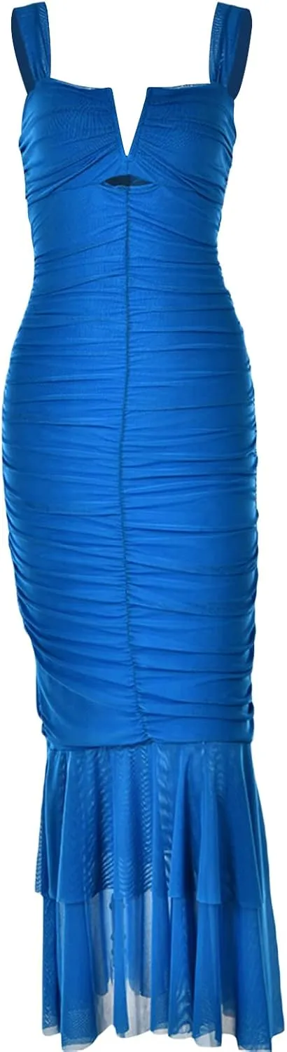 Women Backless Spaghetti Strap Maxi Dress Y2k Lace Strap Satin Tie Dye Bodycon Dress Sexy Party Club Dresses