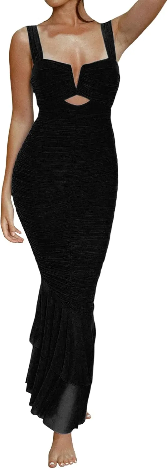 Women Backless Spaghetti Strap Maxi Dress Y2k Lace Strap Satin Tie Dye Bodycon Dress Sexy Party Club Dresses