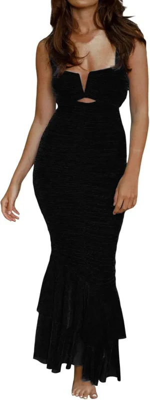 Women Backless Spaghetti Strap Maxi Dress Y2k Lace Strap Satin Tie Dye Bodycon Dress Sexy Party Club Dresses
