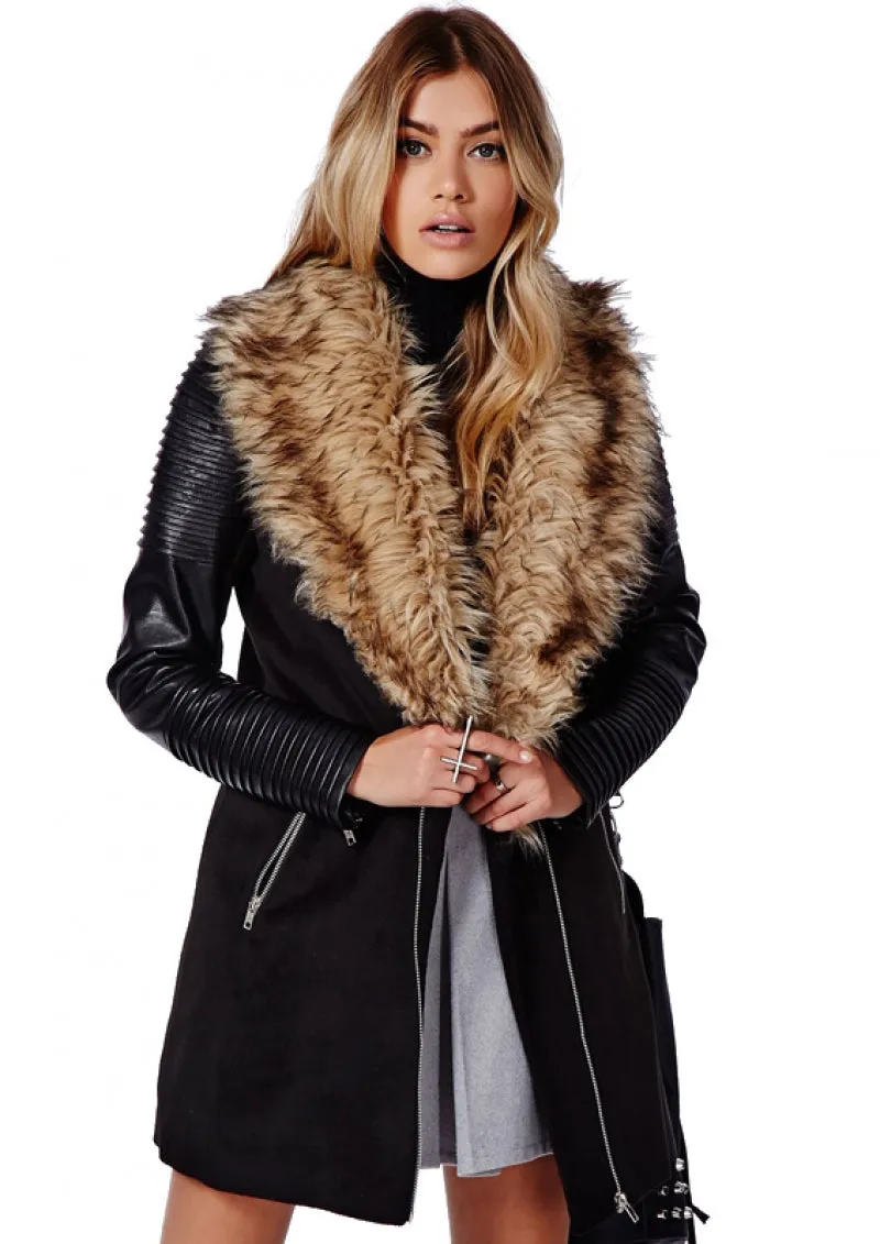 Women's Faux Leather Coat Lined with Vogue Faux Fur