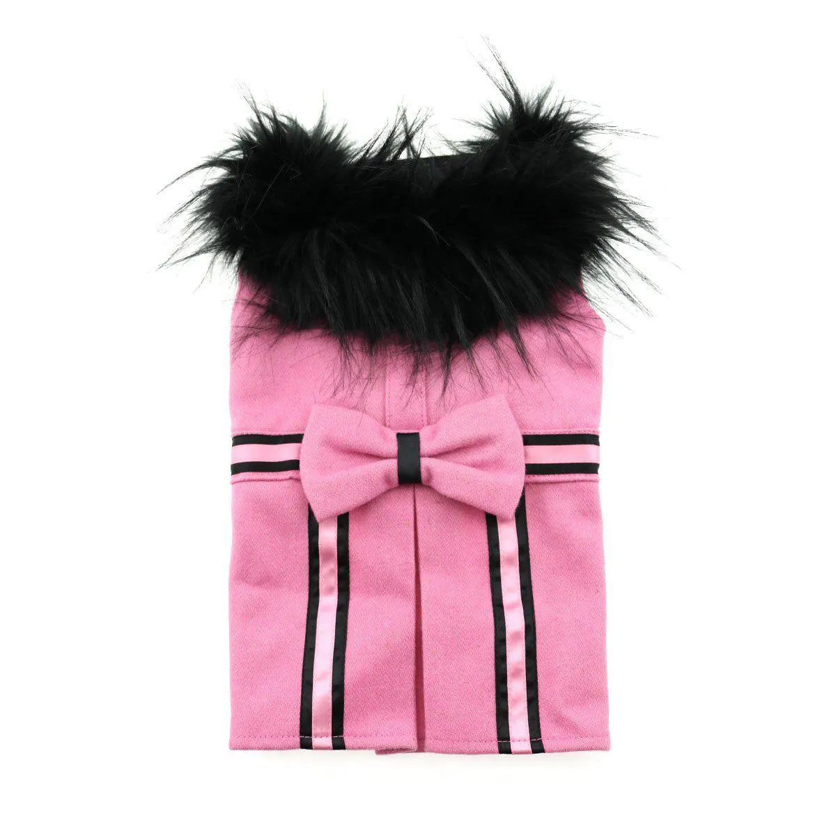 Wool Fur Trimmed Dog Harness Coat Pink
