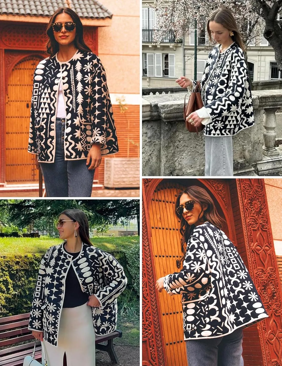 Yimoon Womens Quilted Jacket Lightweight Floral Print Padded Puffer Coat Button Down Puffy Cardigan Outwear