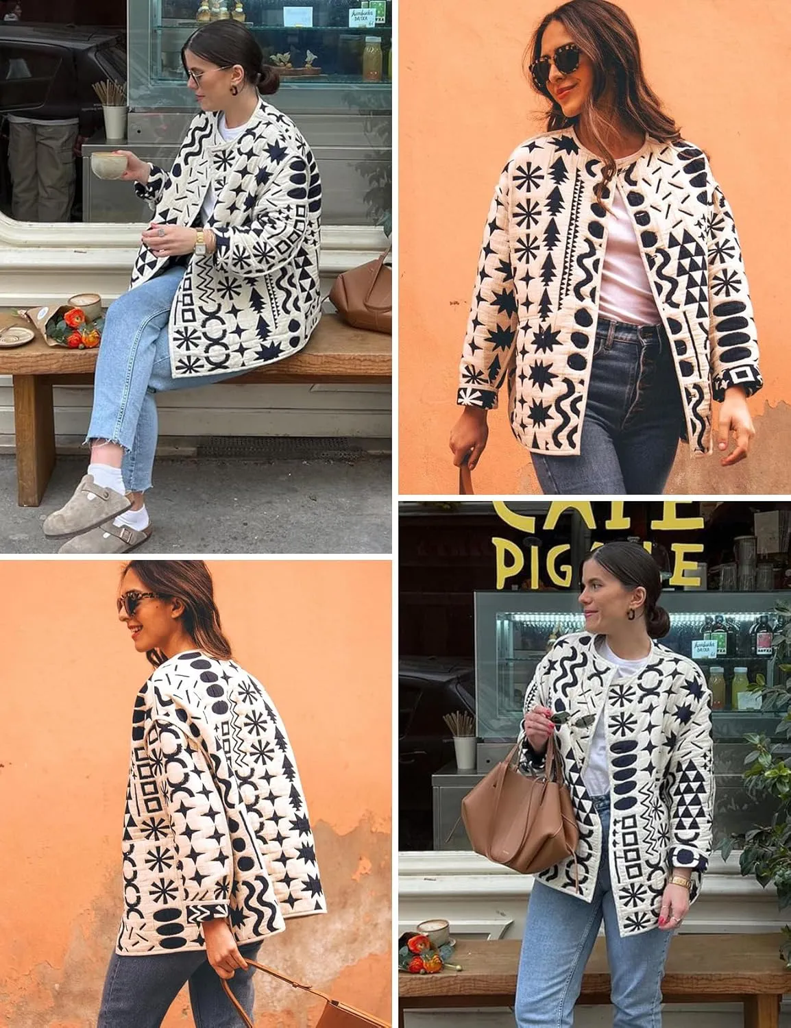 Yimoon Womens Quilted Jacket Lightweight Floral Print Padded Puffer Coat Button Down Puffy Cardigan Outwear